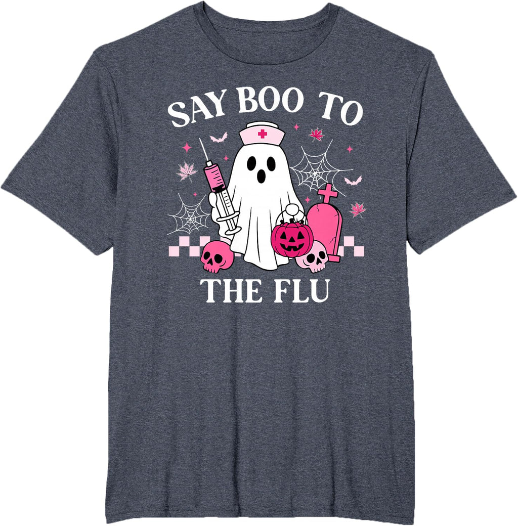 Say Boo to The Flu Funny Nurse Ghost Halloween Vaccine T-Shirt