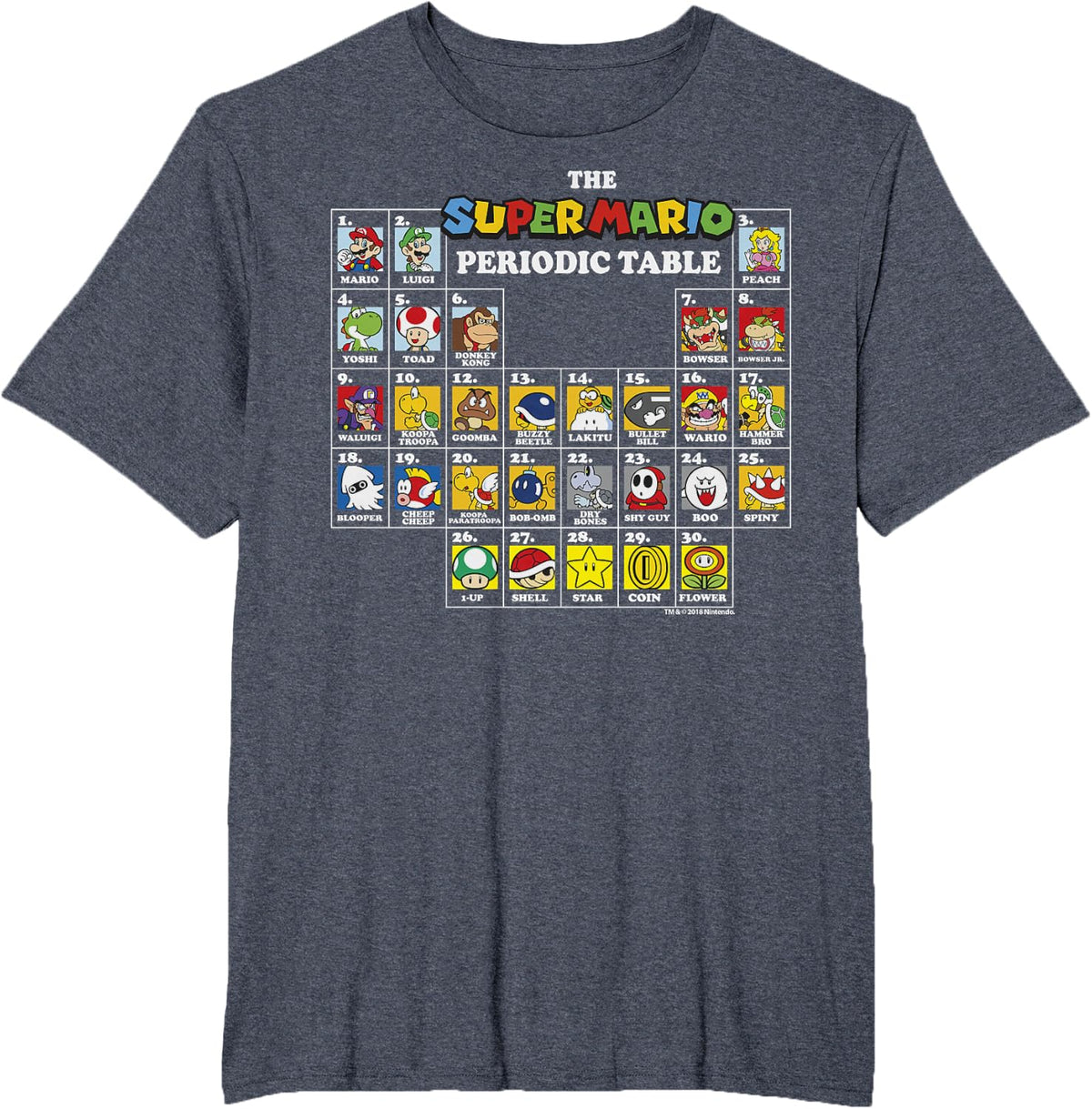 Super Mario Periodic Table Of Characters Graphic T-Shirt