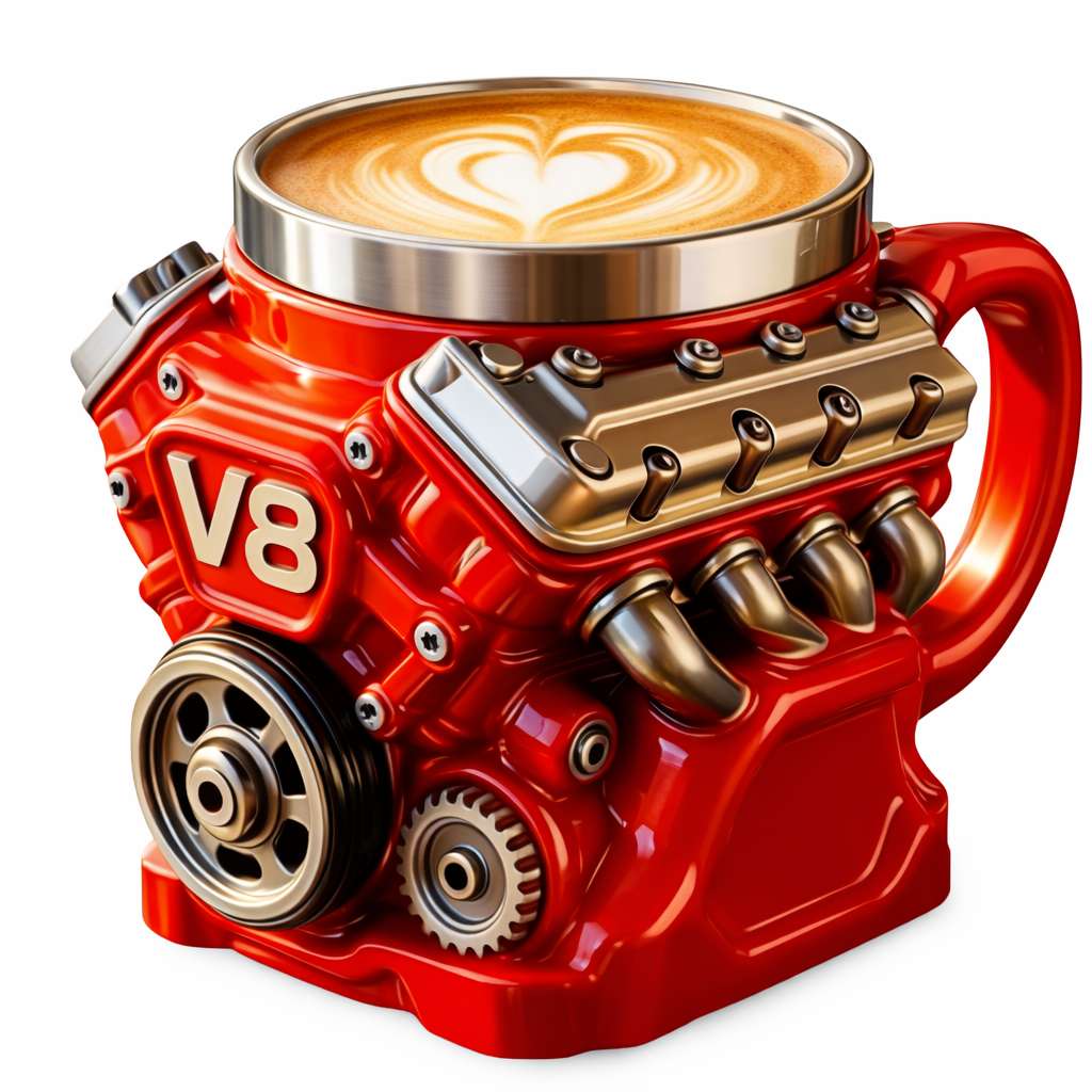 V8 Engine Coffee Mug, Car Engine Themed Coffee Mug, Personalized Creative Retro-Styled Mechanic Cup with Double Wall Insulation Perfect for Father's Day, Husband, Mechanic, Car Enthusiast Gifts (1pc)