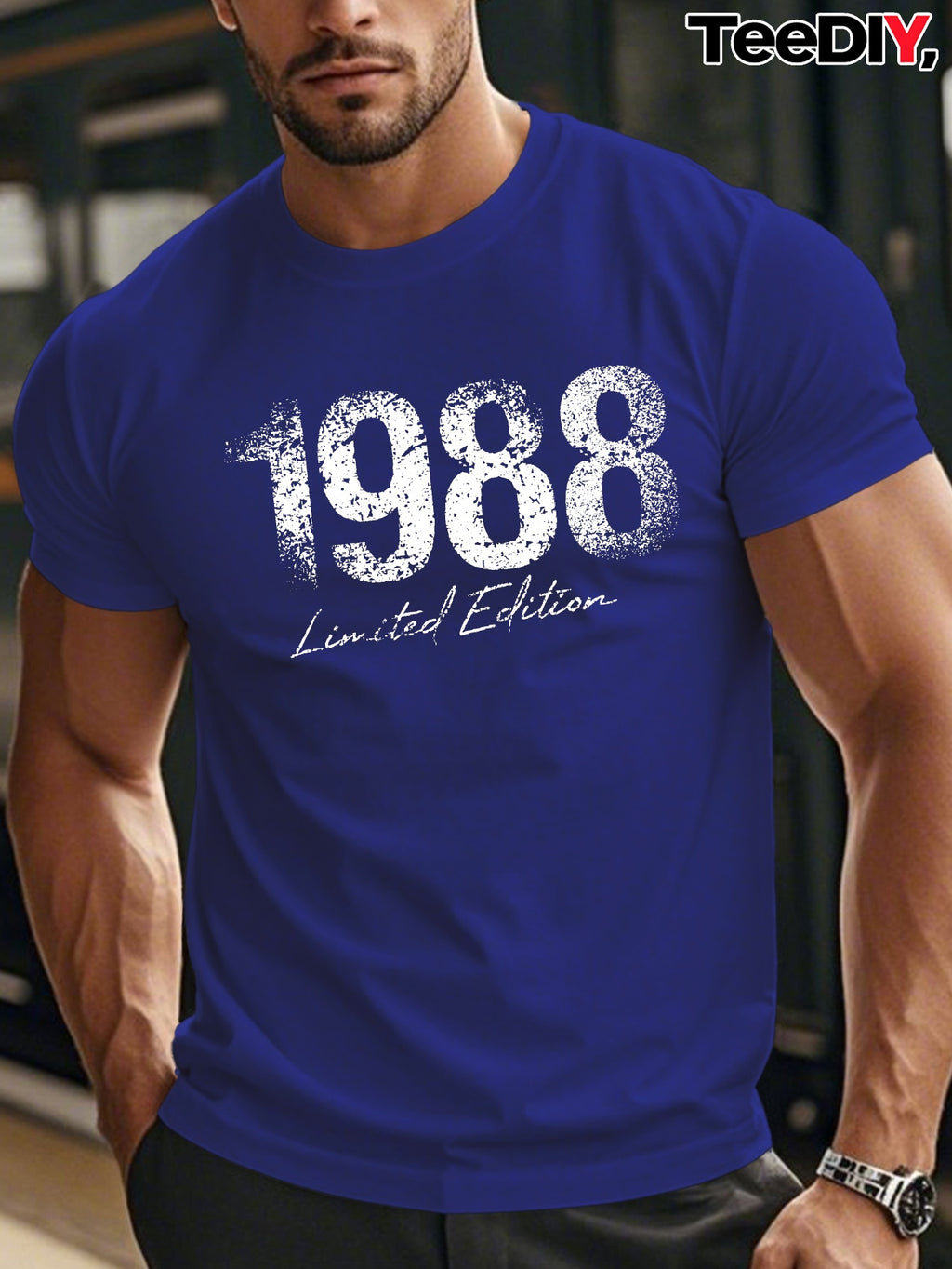 1988 Limited Edition Men's Short Sleeve T-Shirt - 1988 Print Round Neck Casual Summer Top, Limited Edition Numbered 1988 for Casual Attire & Special Events, Machine Washable Fit Male Apparel