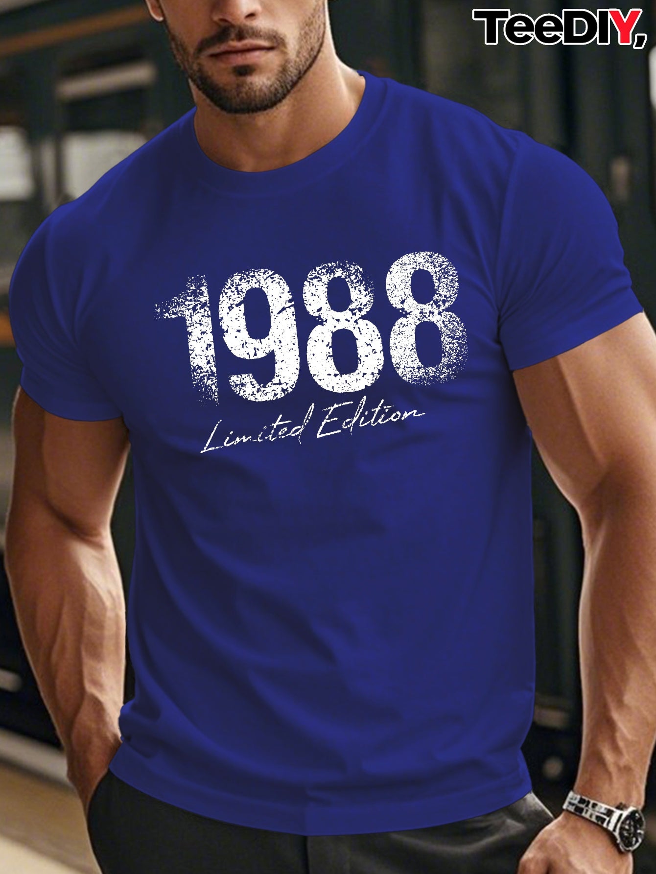 1988 Limited Edition Men's Short Sleeve T-Shirt - 1988 Print Round Neck Casual Summer Top, Limited Edition Numbered 1988 for Casual Attire & Special Events, Machine Washable Fit Male Apparel