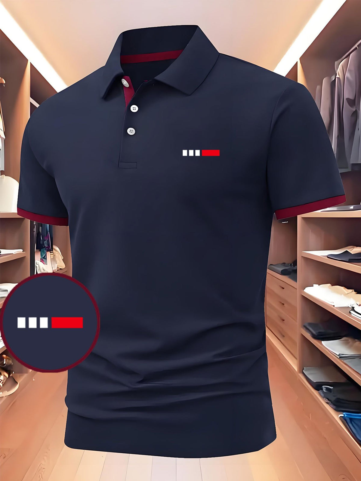 Fashionable Color-Block Geometric Print Business Shirt, Men's Short-Sleeve Casual Polo Shirt, Casual Men's Polo Shirt, Stylish Slightly Stretchy Comfortable Men's Top, Soft Polyester Fiber Fabric Sports Top, Available in Multiple Colors