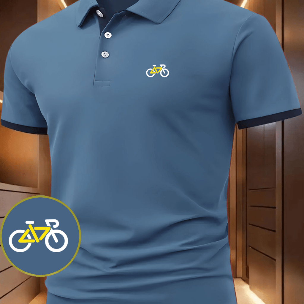 High-Quality Men'S Short Sleeve Polo Shirt, Bicycle Line Print Pattern Versatile Dress Shirt, Suitable for Multi-Scene Basic Men'S Top, Holiday Gift, Multi-Color Optional