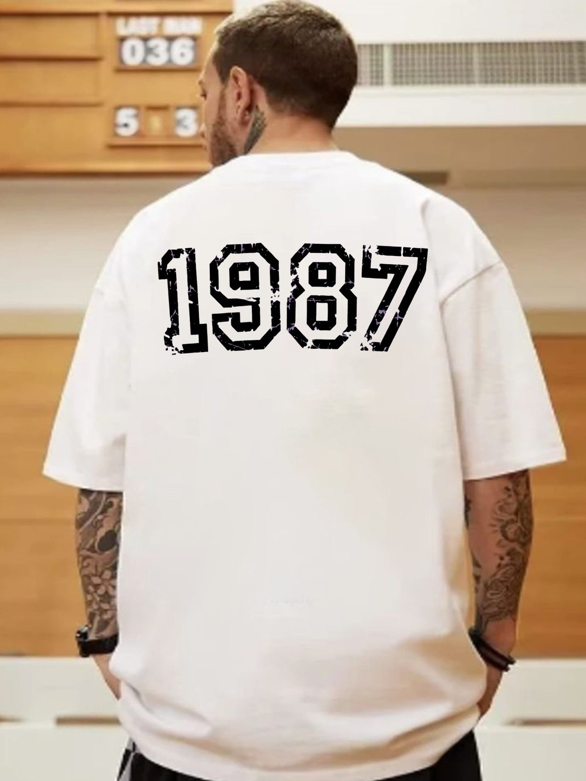 Vintage 1987 Print Short Sleeve T-Shirt for Men, Summer Casual Loose Fit Breathable Top with Retro Text Design, Trendy Streetwear for Daily Wear