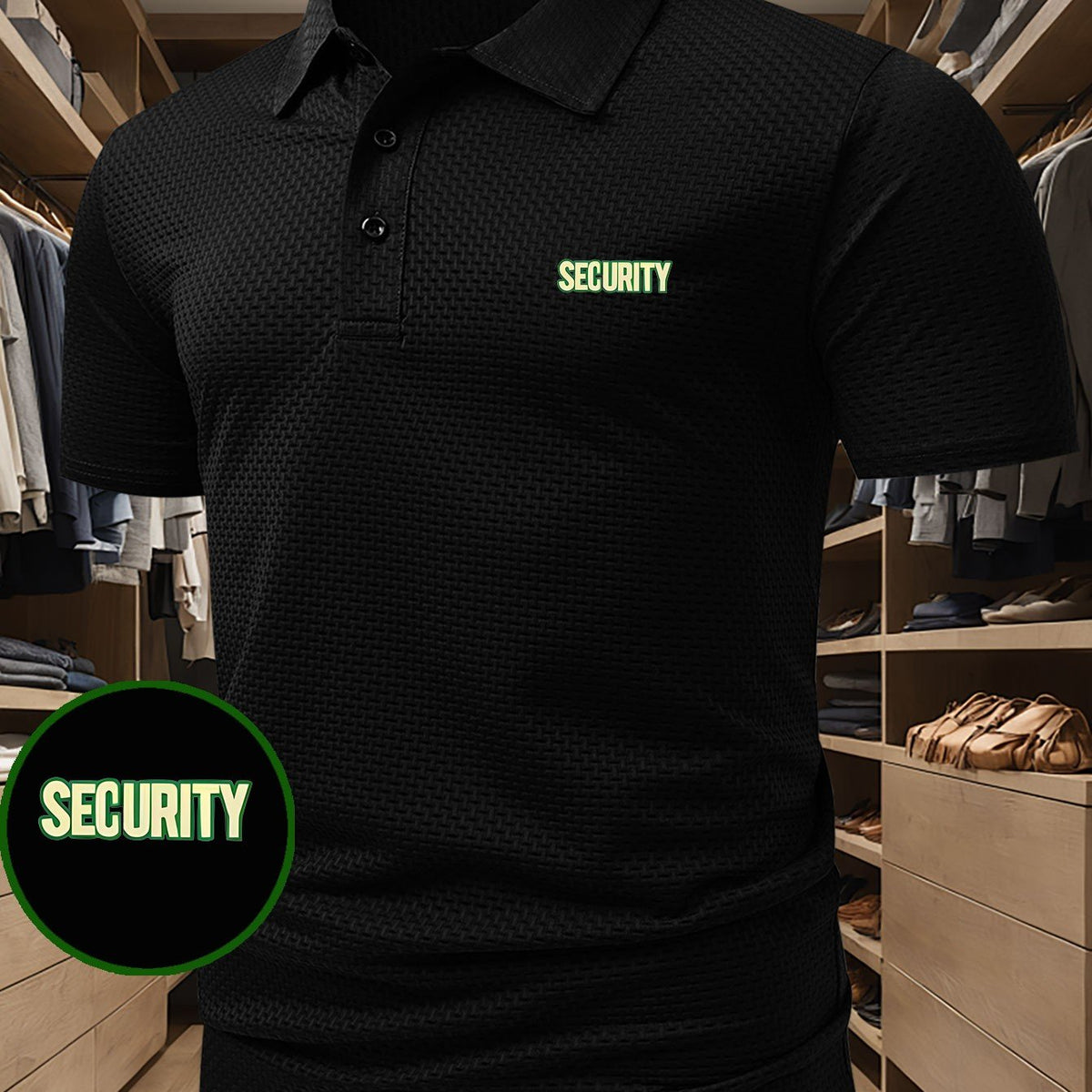 SECURITY Letter Print Polo Shirt, Short Sleeve Lightweight Performance Tee, Casual Sporty Stretch Comfortable Golf Shirt, Versatile Men'S Top
