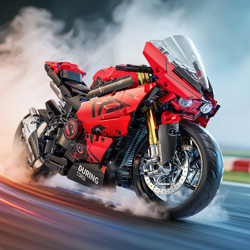 Return of the King! 1:5 super-large proportion of motorcycle building blocks, restore professional racing style, red and black color shows domineering. Precision parts, carefree assembly, for you to create an exclusive mechanical car.