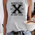 Women's Generation X 1965-1980 Graphic Tank Top, 180g 100% Cotton Sleeveless Vest, Soft Breathable Retro Printed Summer Top