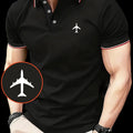 Men's Fashion Light Luxury Mature Print Polo Shirt, Airplane Minimalist Fashion Pattern Print, Business Men's Charm Beach Summer Travel Essential, Turn- Collar Design, High-End Occasions, Slim Fit Flattering, Handsome Breathable