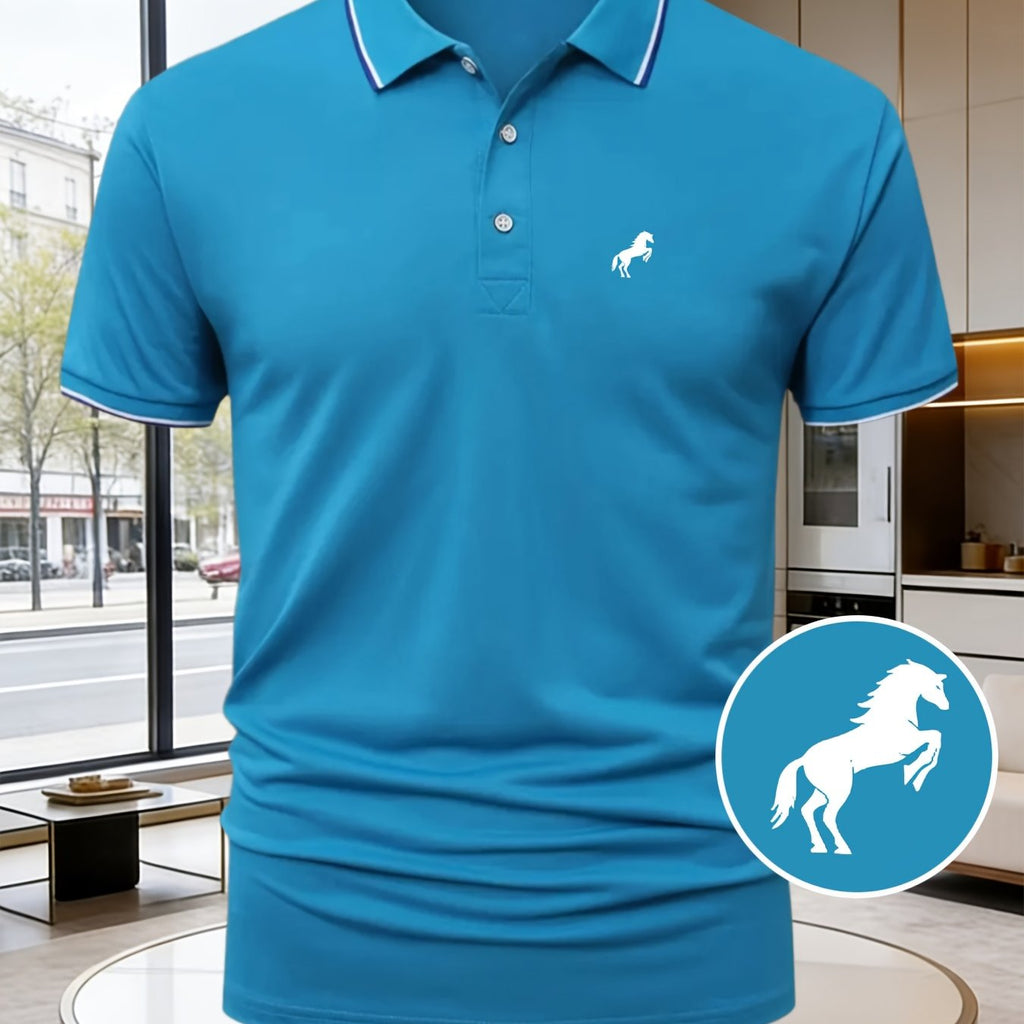 Z699-P132# Men'S Stylish And Luxurious Mature Print Polo Shirt Featuring a Easy Horse Animal Pattern. A Must-Have for Business Men in Summer, with a Collar Design Suitable for High-End Occasions. The Slim Fit Is Flattering, Breathable
