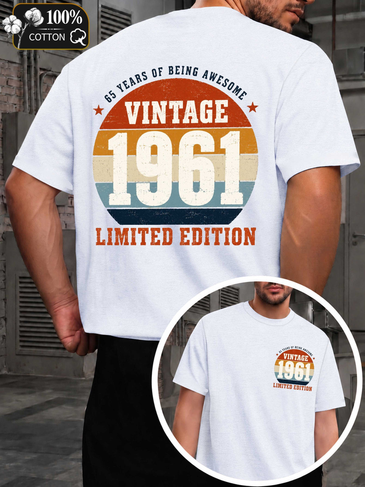 Vintage 1961 Limited Edition Men's T-Shirt - Retro 50+ Year, Round Neck Casual Fit Suitable for - Wear, Machine Washable Style for Everyday & Special Occasions, Male Apparel