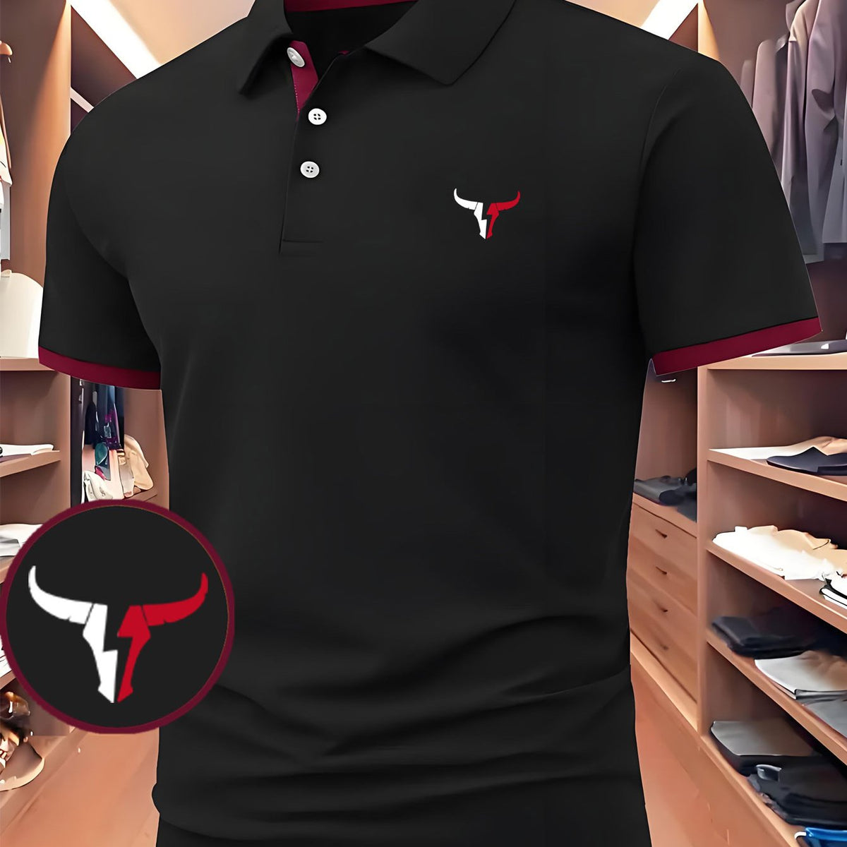 Summer Men'S Breathable Casual Polo Shirt with a Bull Head Color-Block Pattern Print. Suitable for Business Casual Golf Wear, This Collared Polo Shirt Is Versatile for Various Occasions, Made from Soft Fabric And Available in Multiple Colors