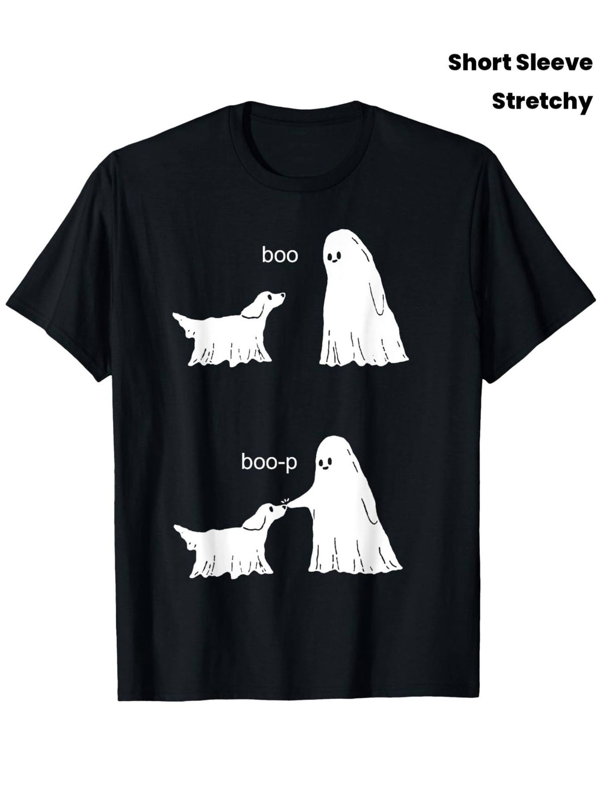 Boo Boop Ghost And Dog T-Shirt, Unisex Casual Crew Neck Outdoor Short Sleeve Tee, Slightly Stretchy, Made of, Available in Sizes S to XXXL