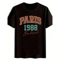 Unisex T-Shirt Men's Casual Short Sleeve T-Shirt from Paris 1988 Featuring a Black Design with Orange And White Let 2756 Suitable for Casual And Sporty Occasions, Sports Style, Father'S& Mother's Day Gifts, PLUS SIZE