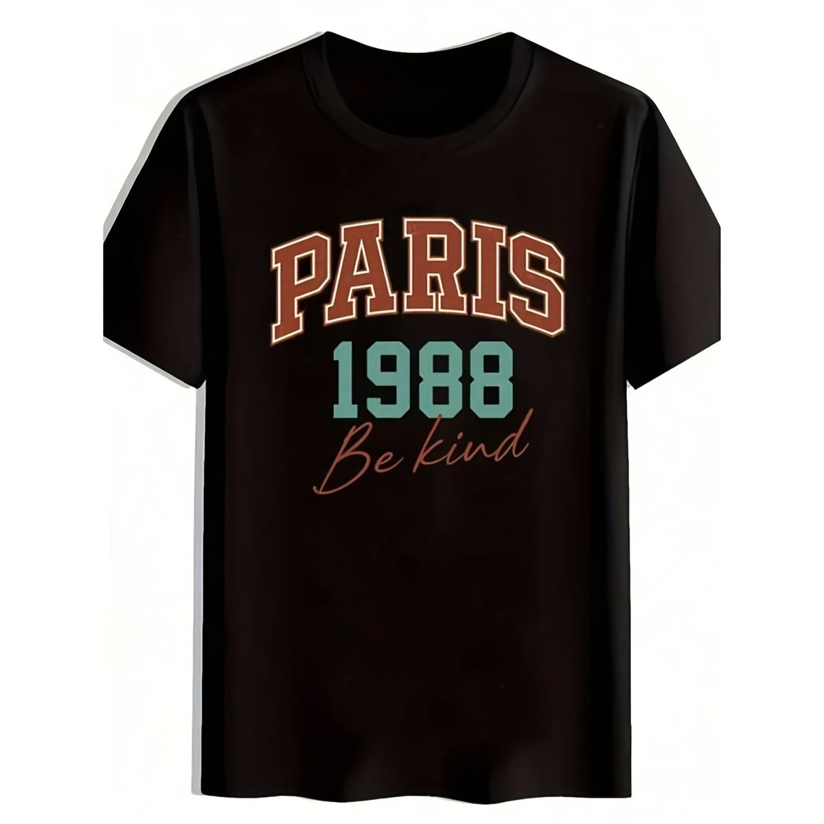 Unisex T-Shirt Men's Casual Short Sleeve T-Shirt from Paris 1988 Featuring a Black Design with Orange And White Let 2756 Suitable for Casual And Sporty Occasions, Sports Style, Father'S& Mother's Day Gifts, PLUS SIZE