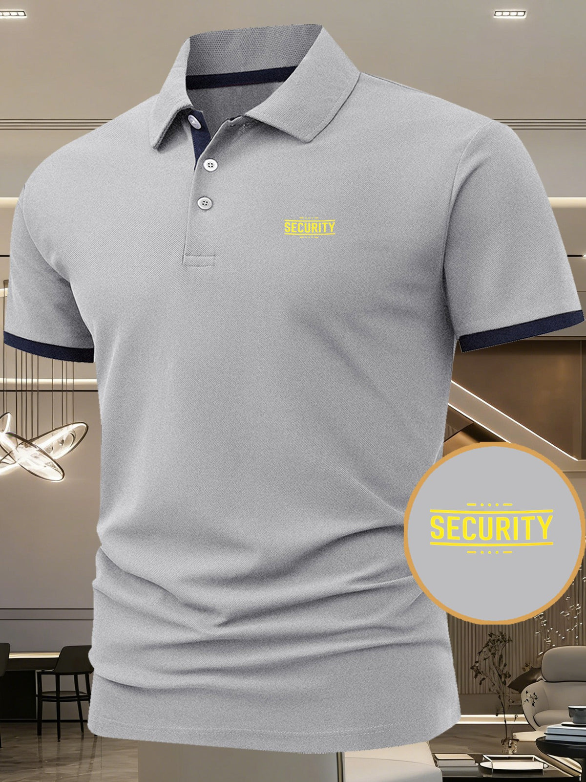 SECURITY Letter Print Men'S Moisture-Wicking Business Polo Shirt, Versatile Short Sleeve Golf Shirt, Business Casual Dual-Use Style, Comfortable And Stylish Top, Ideal Holiday Gift