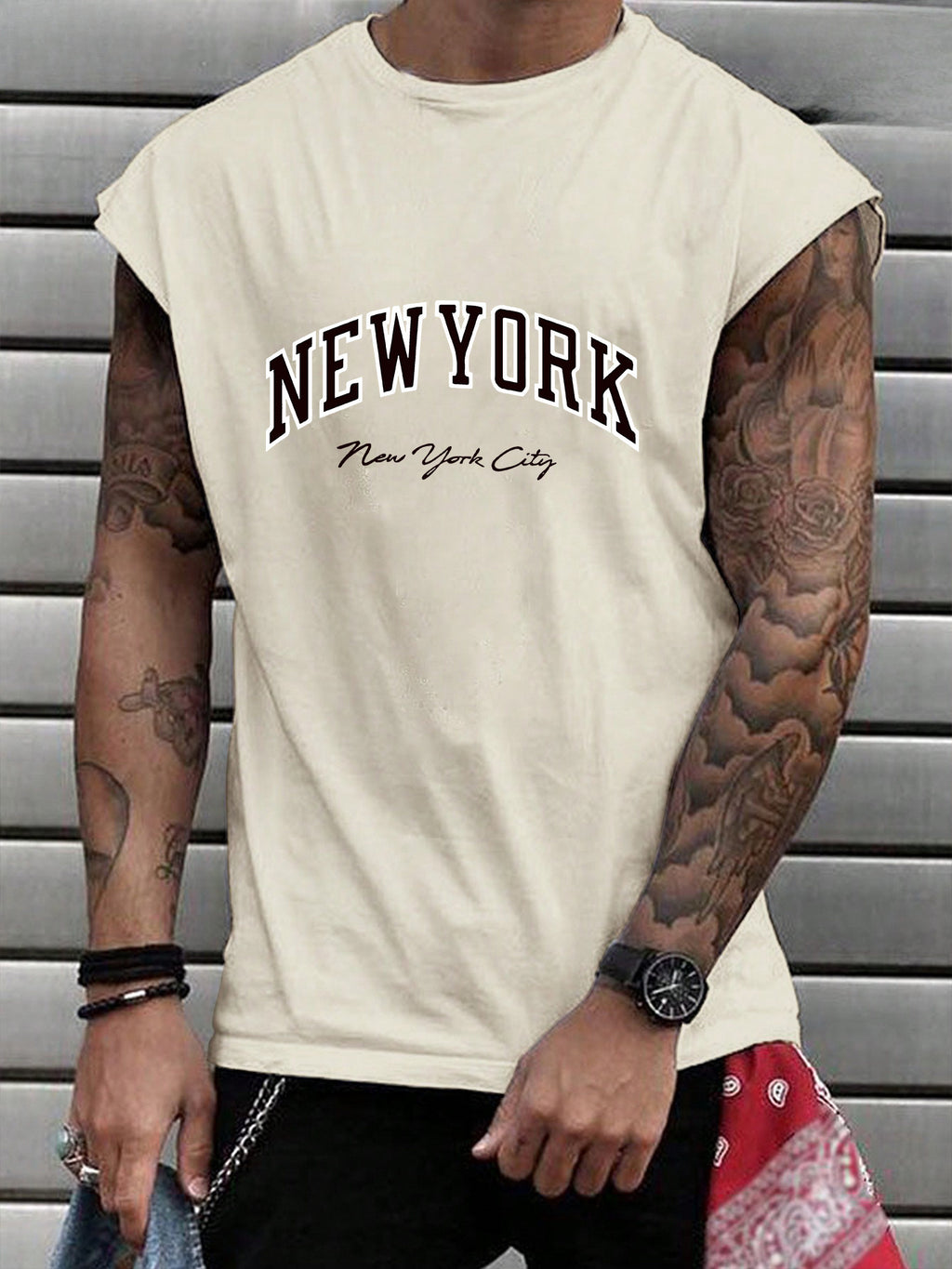 Printed Design - Not Textured Men's Fashion Loose-Fit Tank Top with \