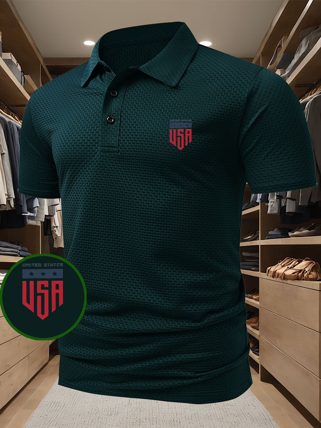 LIMITED STATES Letter Print Top, Men's Printed Polo Shirt, Short-Sleeve Lightweight Performance T-Shirt, Casual Sporty Style Stretchy Comfortable Golf Shirt, Versatile Men's Top