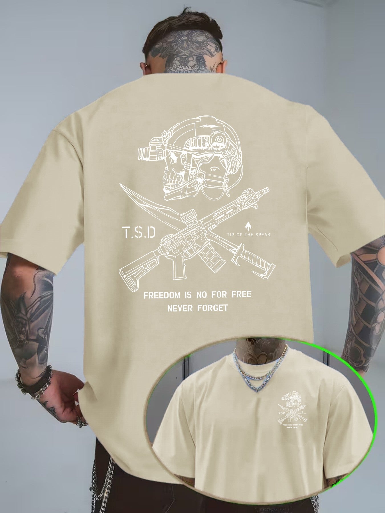 Tactical Skull Gun Print T-Shirt