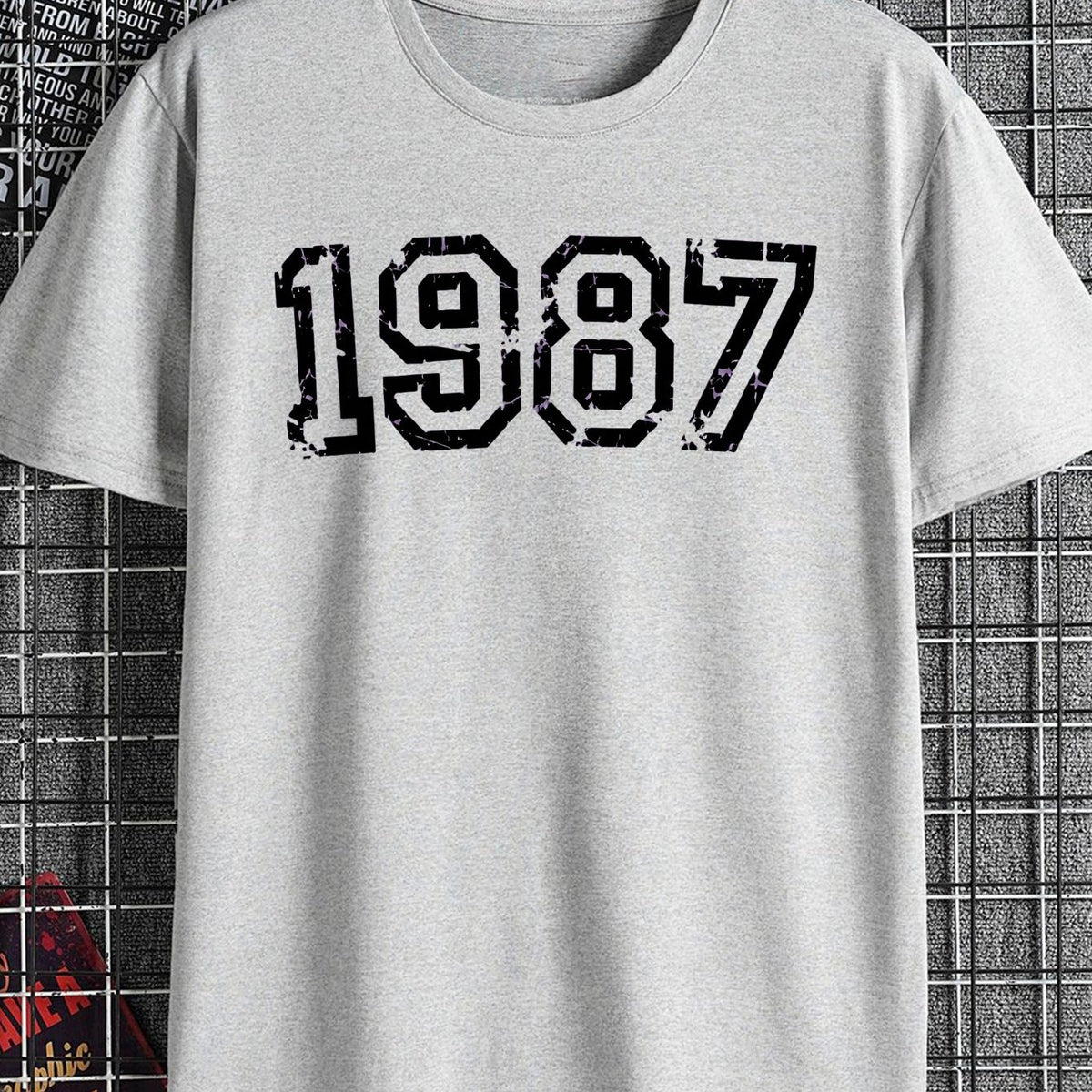 Vintage 1987 Print Short Sleeve T-Shirt for Men, Summer Casual Loose Fit Breathable Top with Retro Text Design, Trendy Streetwear for Daily Wear