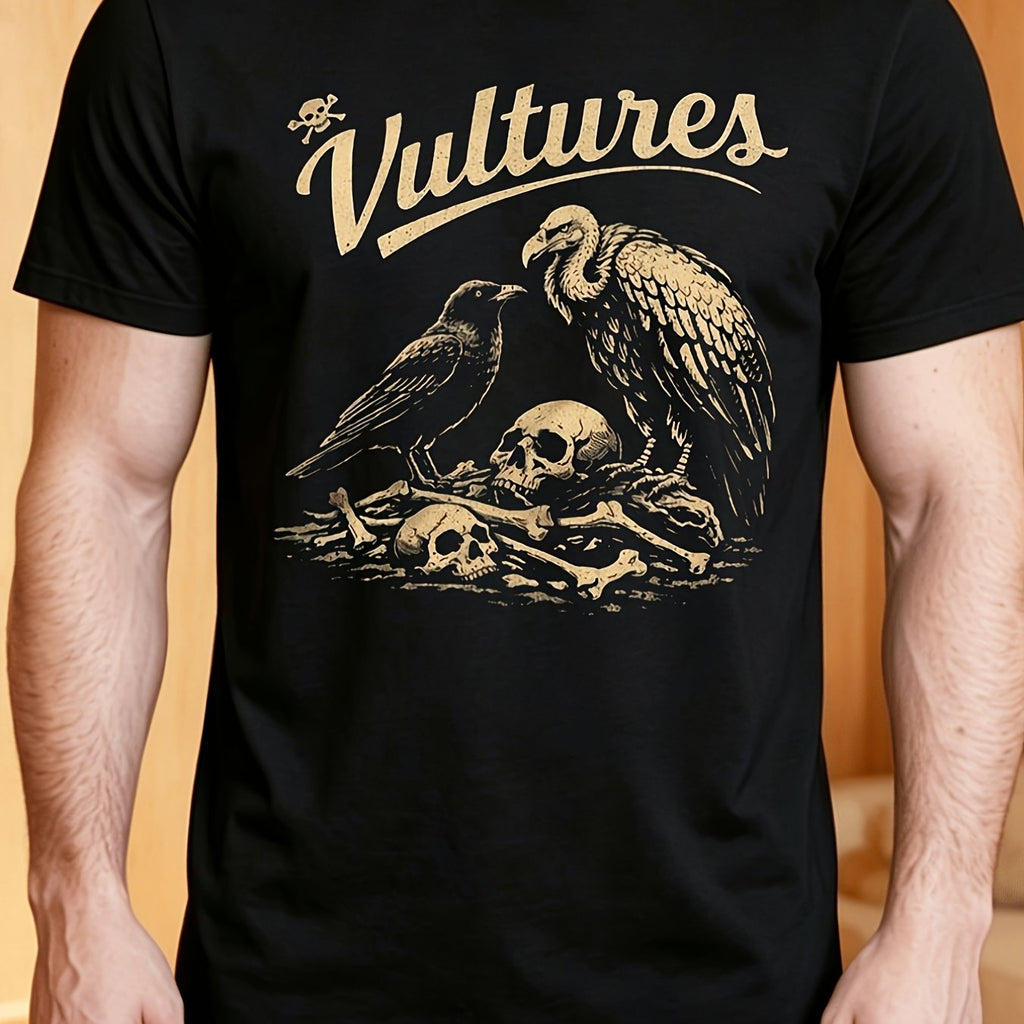 Men'S And Women'S Vultures And Skulls Unisex 100% T-Shirt, Soft, All-Season Casual Streetwear Essential, All-Match All-Season Style, Affordable Daily Wear And Perfect Christmas Gift for Fans And Friends - 220G