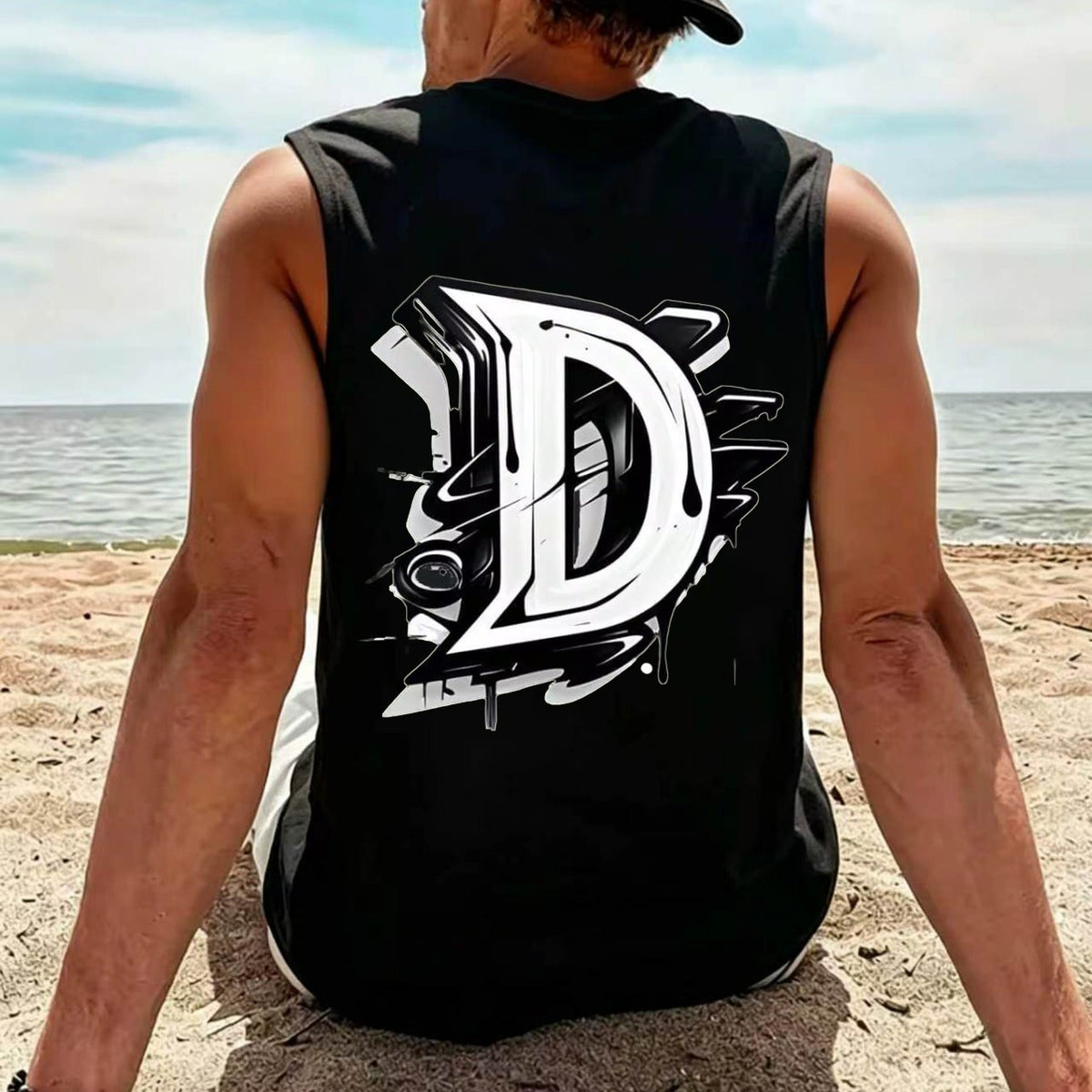 Gym Workout Fitness Casual Summer WearBold Graffiti Style Letter D with Dynamic Splash and Stroke Details Design01.Beach Vacation Summer Holiday Leisure