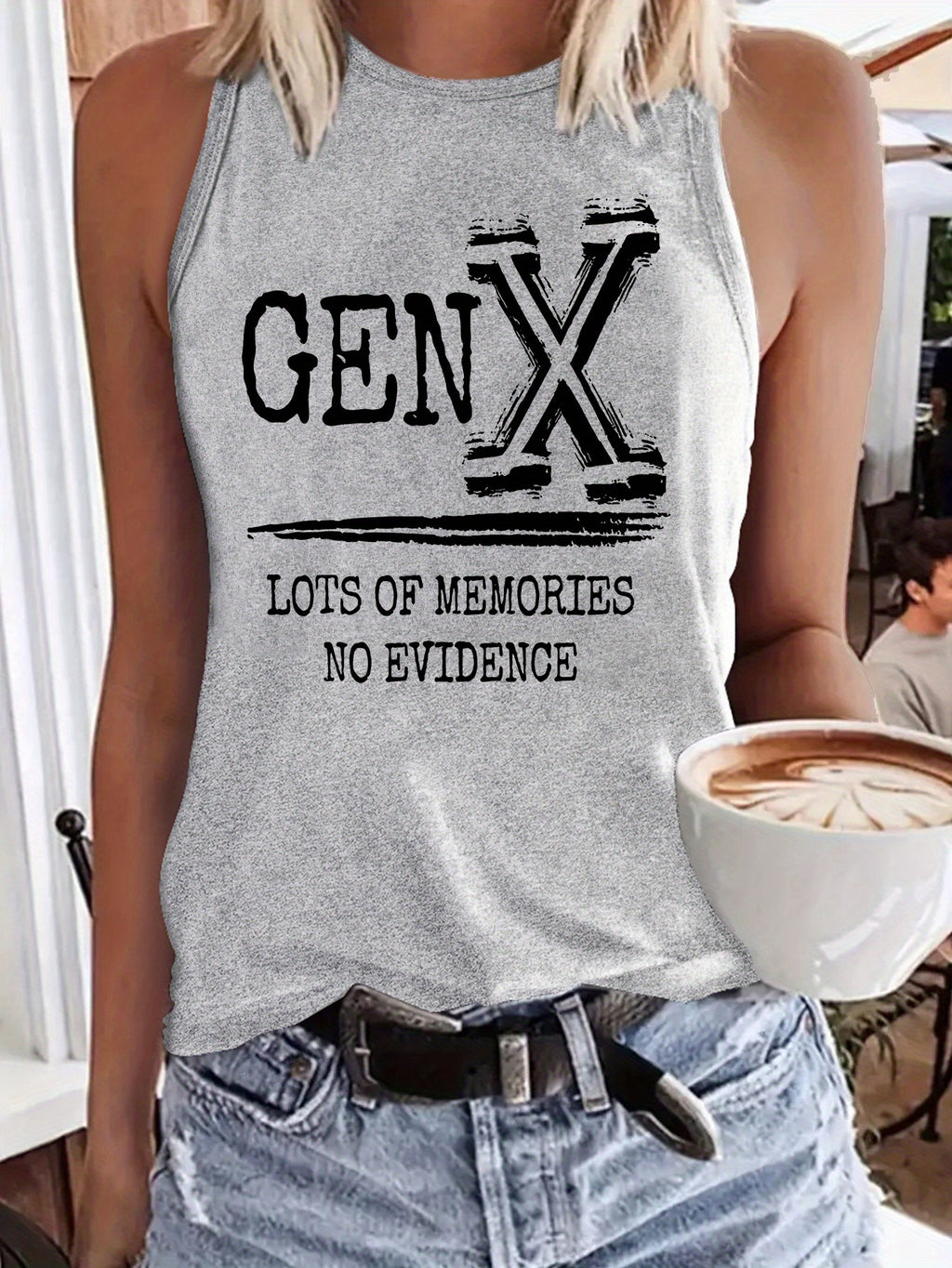 Gen X In My Defense You Left Letter Slogan Print Women' S Fashion Tank Top- Casual Sleeveless Crew Neck with Applique Detail, Perfect for Summer