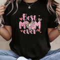 - Best MOM Ever Pink Heart Floral Mom Praise Letter Print Women's T-Shirt, Short Sleeve Crew Neck Casual Top for Summer Spring, Women's Clothing