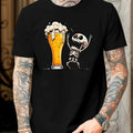 Men's Casual Graphic T-Shirt - Humorous Skeleton Beer Mug Print, Breathable Quick-Dry Fabric, Regular Fit Round Neck Tee for Summer Outdoor Activities & Social Gatherings, Easycare Clothing