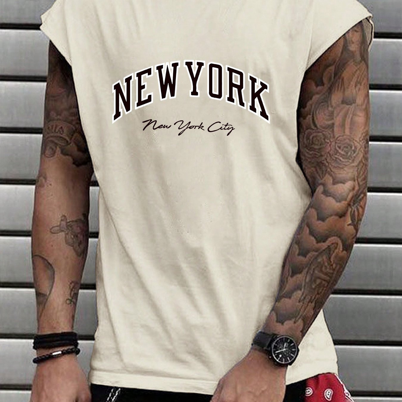 Printed Design - Not Textured Men's Fashion Loose-Fit Tank Top with \