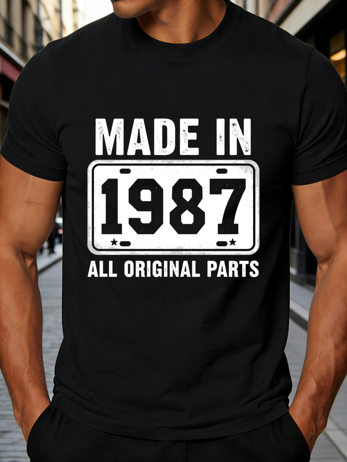 Men's Vintage 1987 Retro T-Shirt - Original Components Suitable for Casual Wear & Gym Training, Round Neck Solid Color Tee, Machine Washable Gift for Him, or Anniversary Present for Daily Wear and Special Occasions