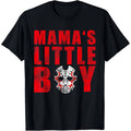MAMA'S LITTLE BOY T-Shirt - Bold Red Distressed Text with Hockey Mask Detail, Short Sleeve Crew Neck Tee - Trendy Gift for Fans of Horror, Unique Graphic Design for Everyday Wear, Ideal for Birthdays, Holidays, or Casual Outings