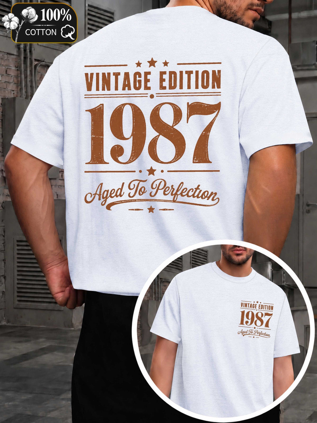 Men's Vintage Edition Perfection T-Shirt - Round Neck Casual Fit with Subtle Markings Suitable for - Wear, Machine Washable Regular Fit Tee for Everyday & -Casual Outfits, Year-Round Wardrobe Essential