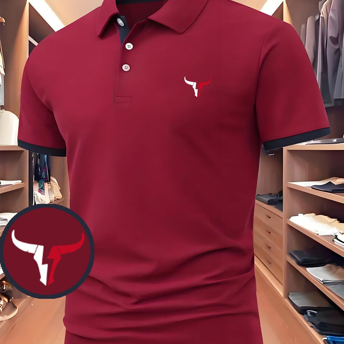 Summer Men'S Breathable Casual Polo Shirt with a Bull Head Color-Block Pattern Print. Suitable for Business Casual Golf Wear, This Collared Polo Shirt Is Versatile for Various Occasions, Made from Soft Fabric And Available in Multiple Colors