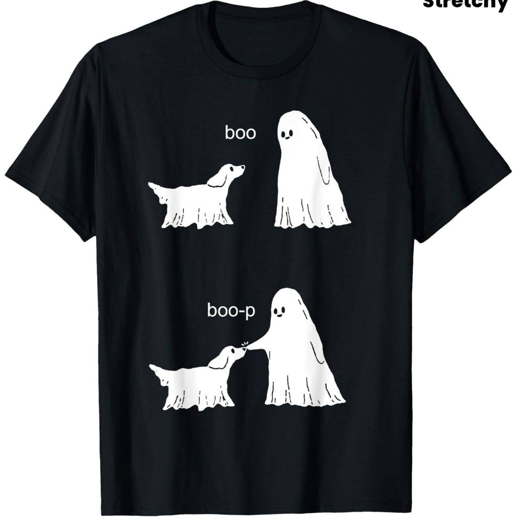 Boo Boop Ghost And Dog T-Shirt, Unisex Casual Crew Neck Outdoor Short Sleeve Tee, Slightly Stretchy, Made of, Available in Sizes S to XXXL