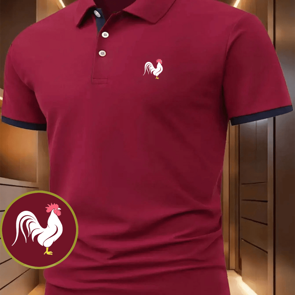Chicken Print Casual Polo Shirt | Summer Short-Sleeve, Regular Fit, Lapel Collar, Slight Stretch Fabric, Button Details, Ideal for Outdoor Leisure and Various Occasions