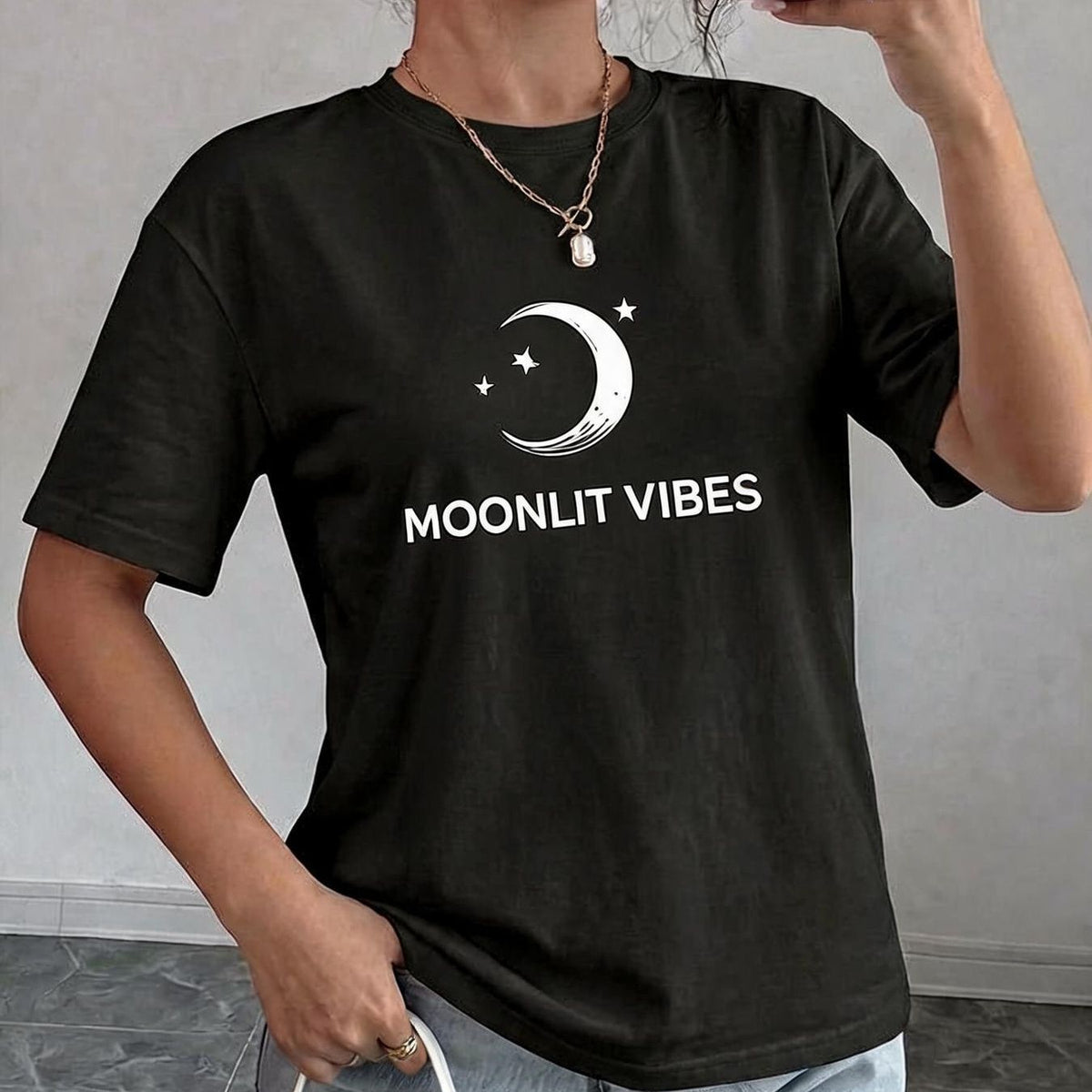 Women's Black Short Sleeve T-Shirt - Solid Color Plain Base Suitable for - Casual Wear, Versatile Plain Top for Layering or Everyday Outfits, Non- Style (No Transparency)