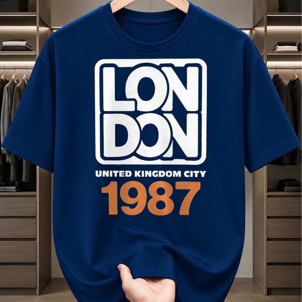 Everyday T-ShirtLondon 1987 UK City Tee Men Funny T Shirts Black Graphic Funny Dly and Weekend Wear Perfect for Summer Outdoor Activities and Leisure Wear Breathable Fabric Crew Neck Short Sleeves Suitable A