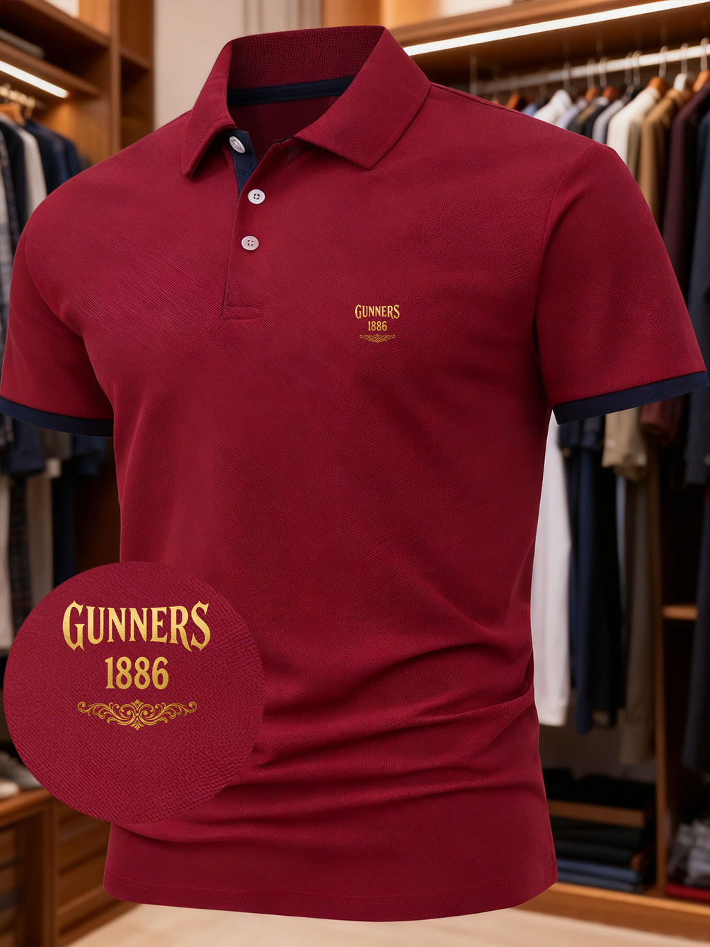 1pc Men'S Unique Creative GUNNERS 1886 English Letter Fashion Design Logo Pattern Print Short Sleeve Shirt, Suitable for All Seasons, Regular Fit Blending European And American Fashion, Showcasing Casual Simplicity