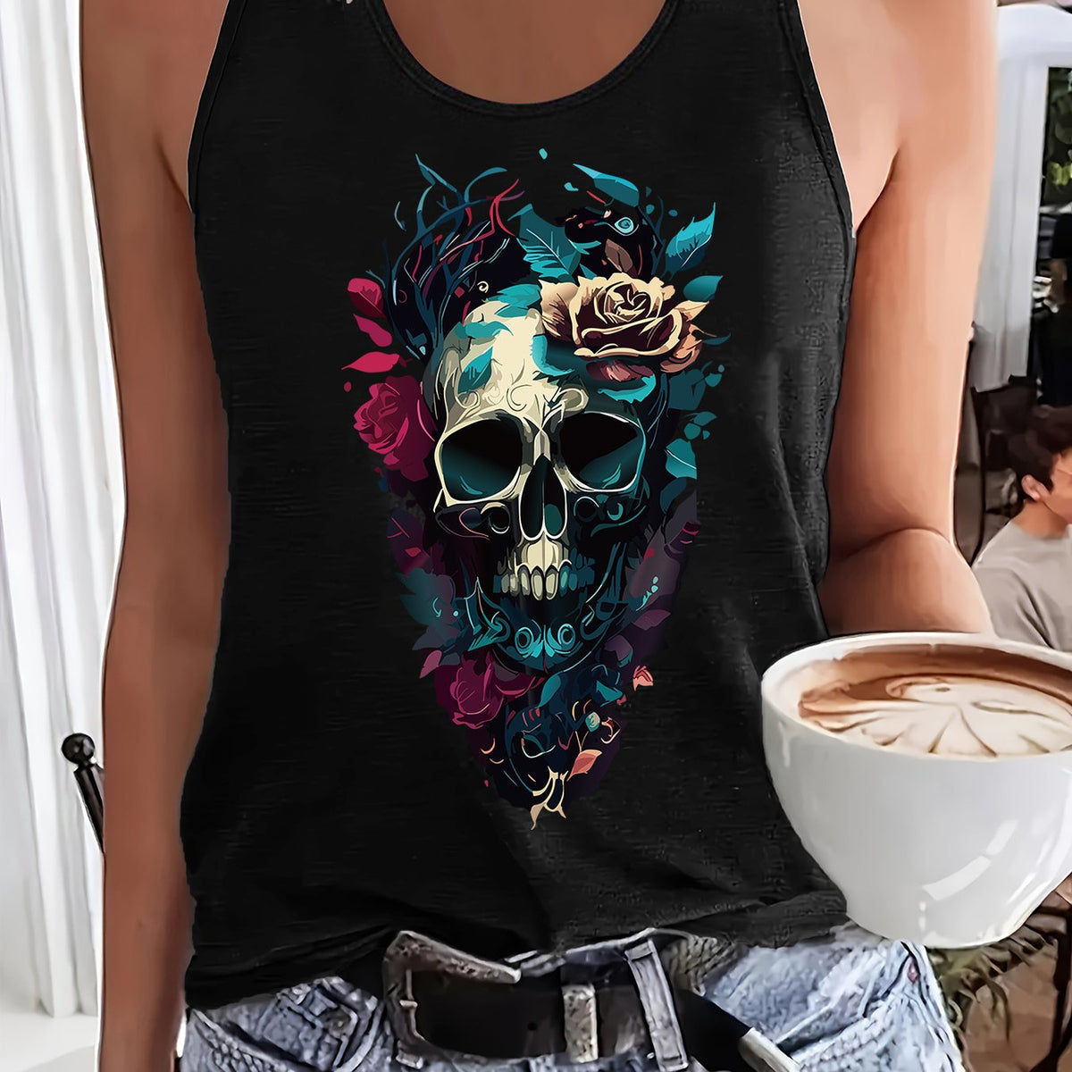 Women'S Fashion Tank Top with a Printed Design And Round Neck, Perfect for a Cool Spring And Summer