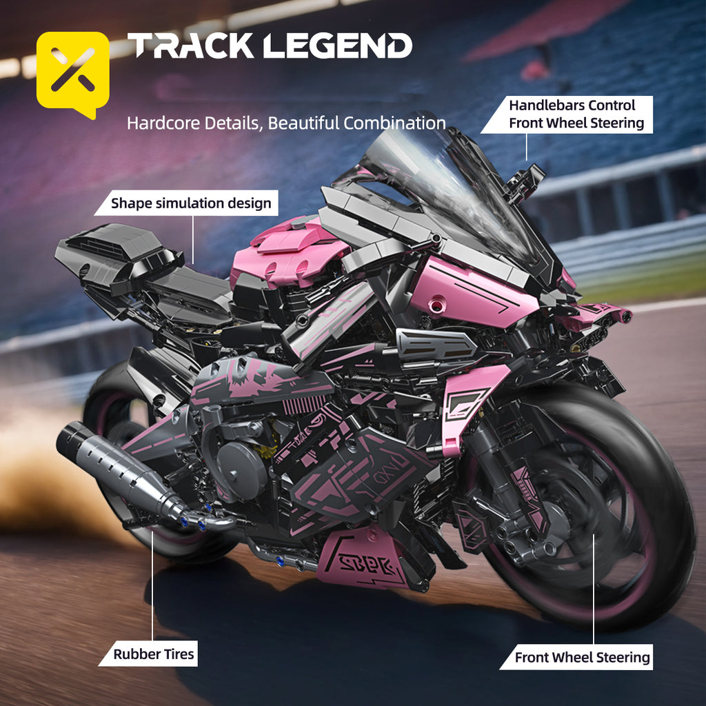 1:5 2060+pcs pink motorcycle building block assembly model, easy to assemble, suitable as a gift for birthdays, Christmas, Halloween, Thanksgiving, New Year, and parties