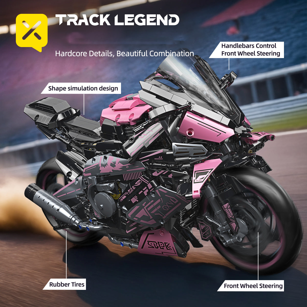 1:5 2060+pcs pink motorcycle building block assembly model, easy to assemble, suitable as a gift for birthdays, Christmas, Halloween, Thanksgiving, New Year, and parties