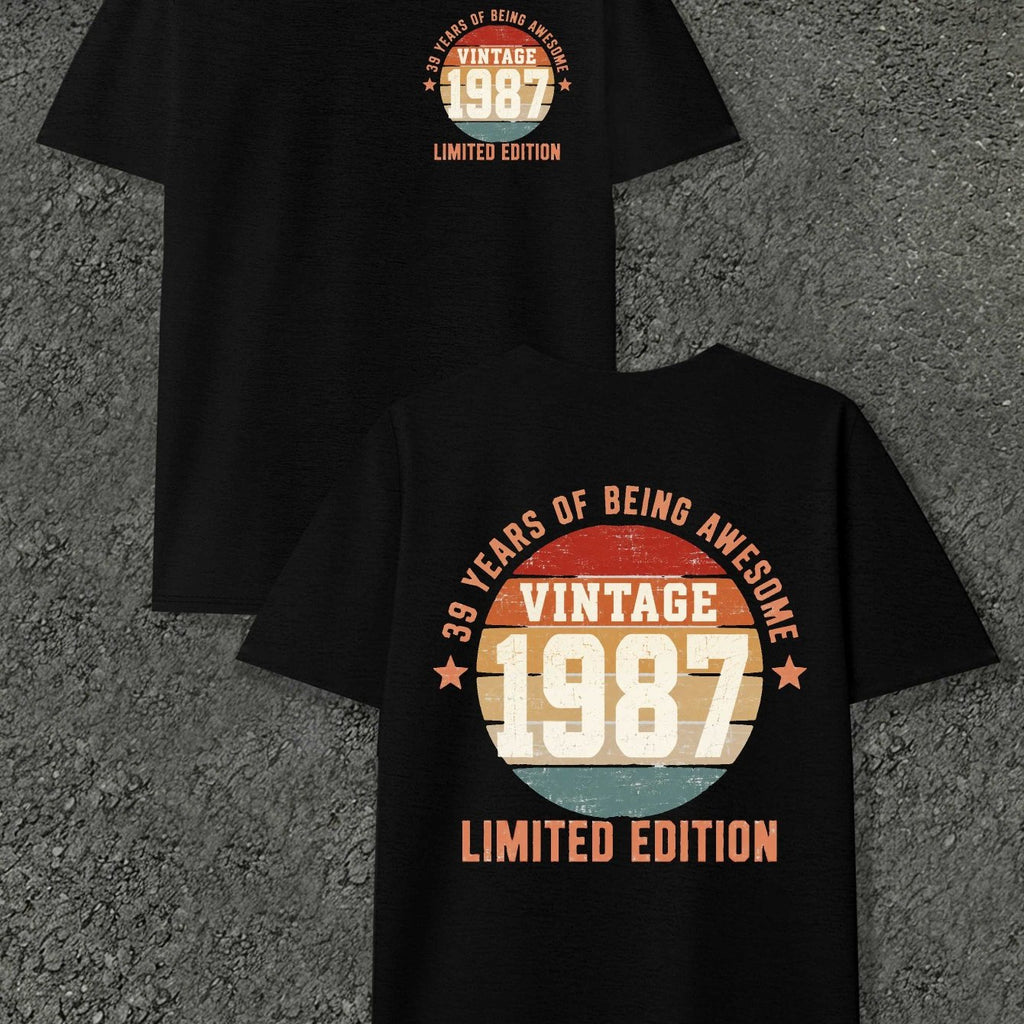 Men's Vintage 1987 Limited Edition T-Shirt - Retro 30+ Year Suitable for Casual Wear, Themed Events & Everyday Use, Machine Washable Round Neck Tee with Original Markings, Nostalgic Apparel