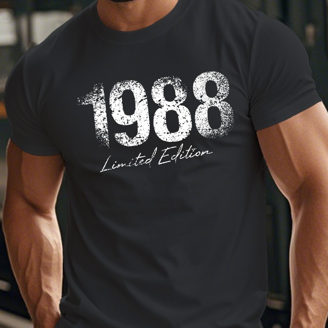 1988 Limited Edition Men's Short Sleeve T-Shirt - 1988 Print Round Neck Casual Summer Top, Limited Edition Numbered 1988 for Casual Attire & Special Events, Machine Washable Fit Male Apparel