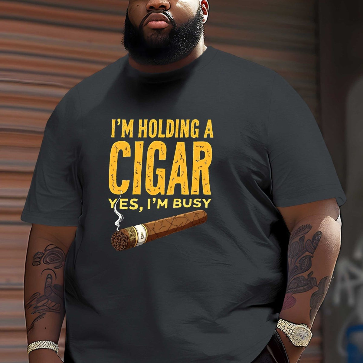 Cigar Busy Humorous Text Crinkle Plus Size Men'S T-Shirt
