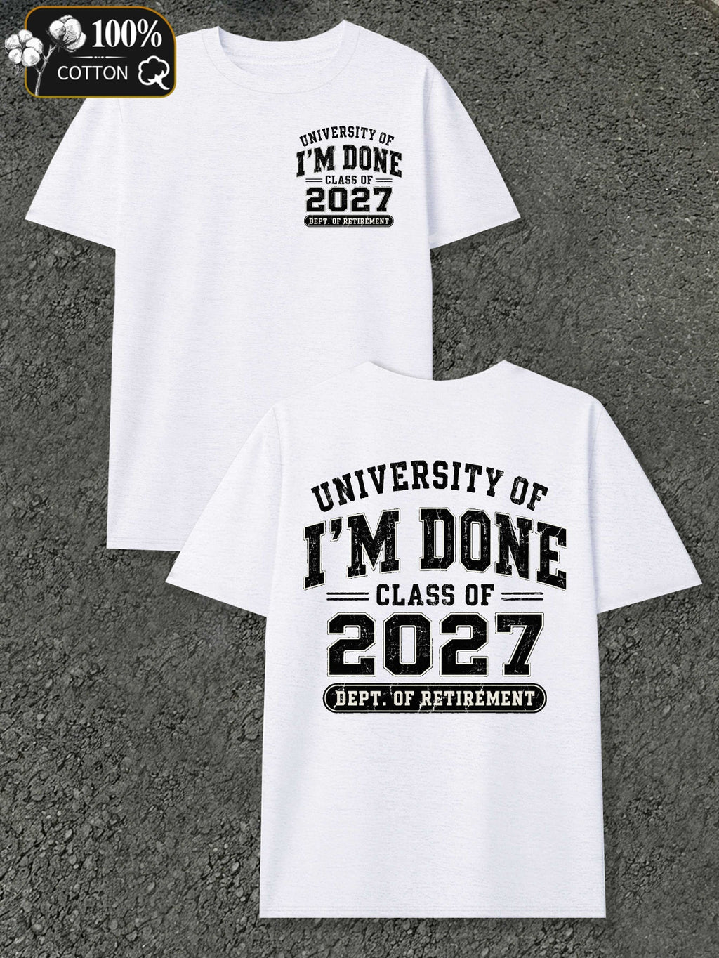 Men's Retirement Gift T-Shirt - Class Of Retirement with Diploma Print, Round Neck Casual Fit Suitable for Retirement Parties, Events & Daily Wear, Machine Washable Apparel