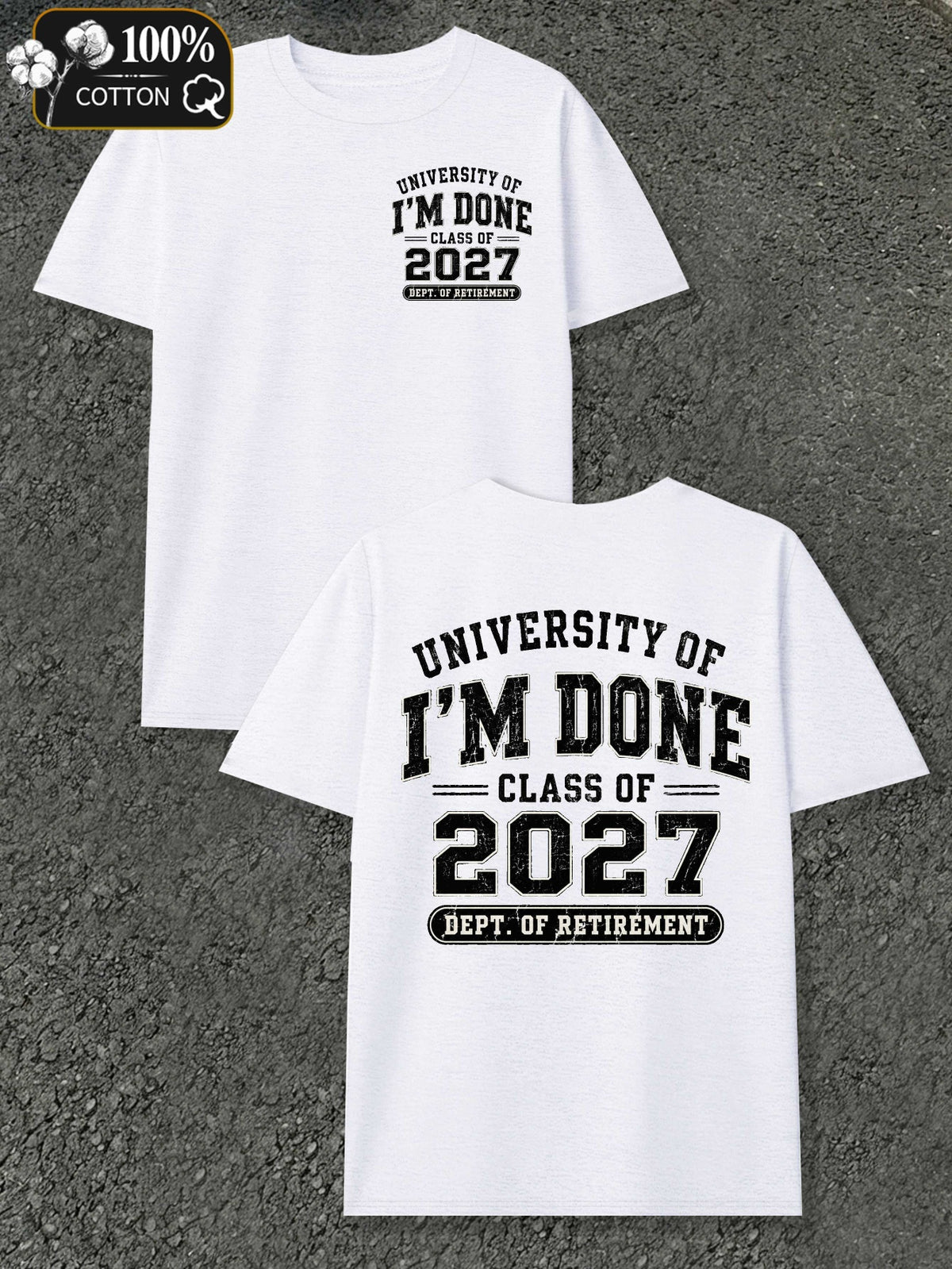Men's Retirement Gift T-Shirt - Class Of Retirement with Diploma Print, Round Neck Casual Fit Suitable for Retirement Parties, Events & Daily Wear, Machine Washable Apparel