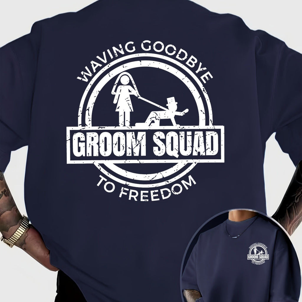 Fun and Quirky Groom's Party Farewell to Freedom Printed Short-Sleeve T-Shirt for Daily Gatherings and Parties