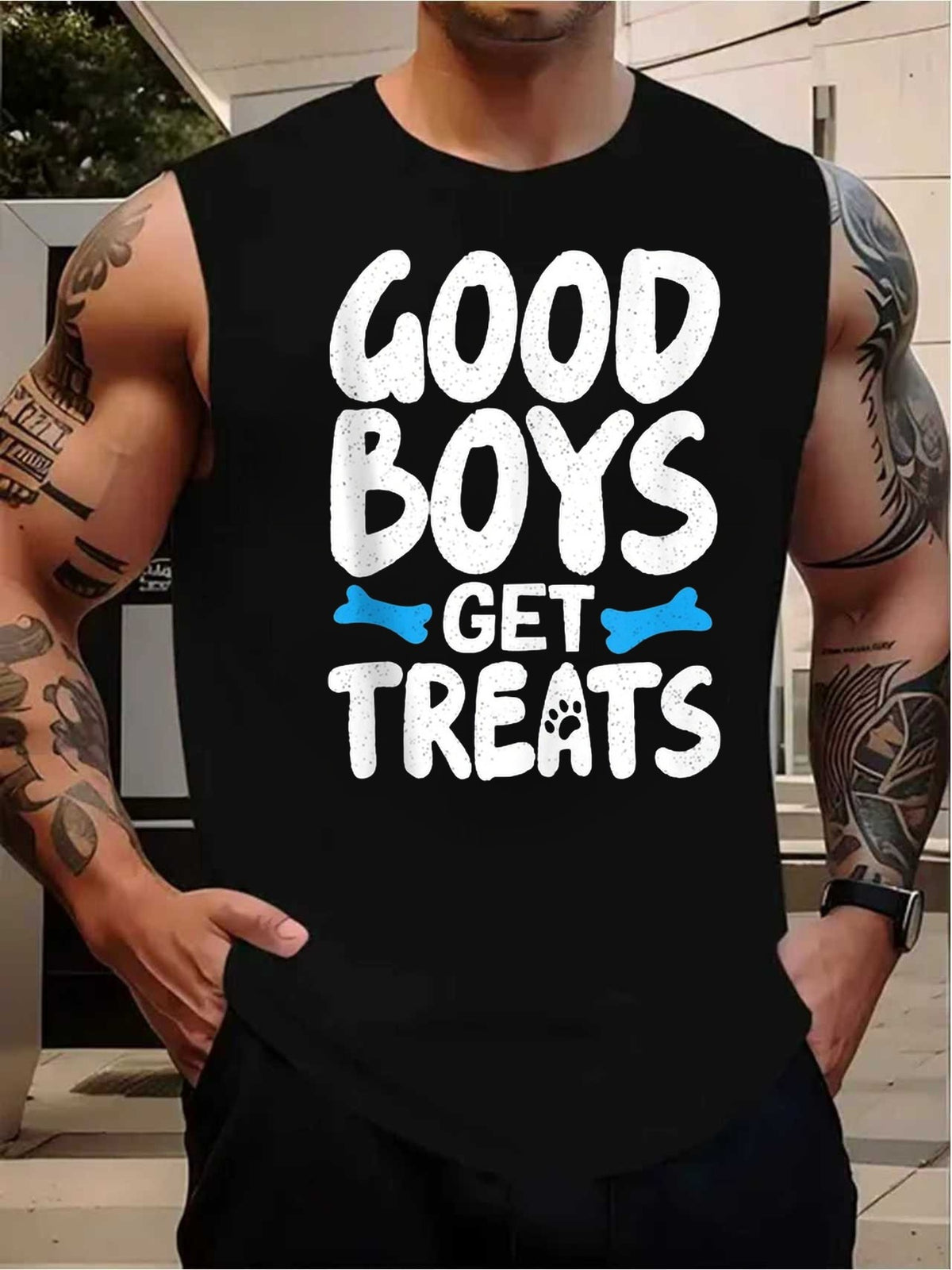 Men's Retro Bone Print Sleeveless Tank Top - \