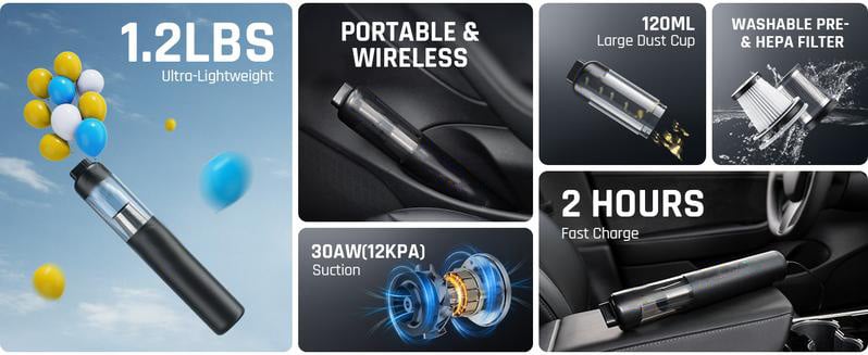 💖2026 Hot Sale💖 Slim V8 Mate Cordless Car Vacuum High Power 12000Pa/30AW