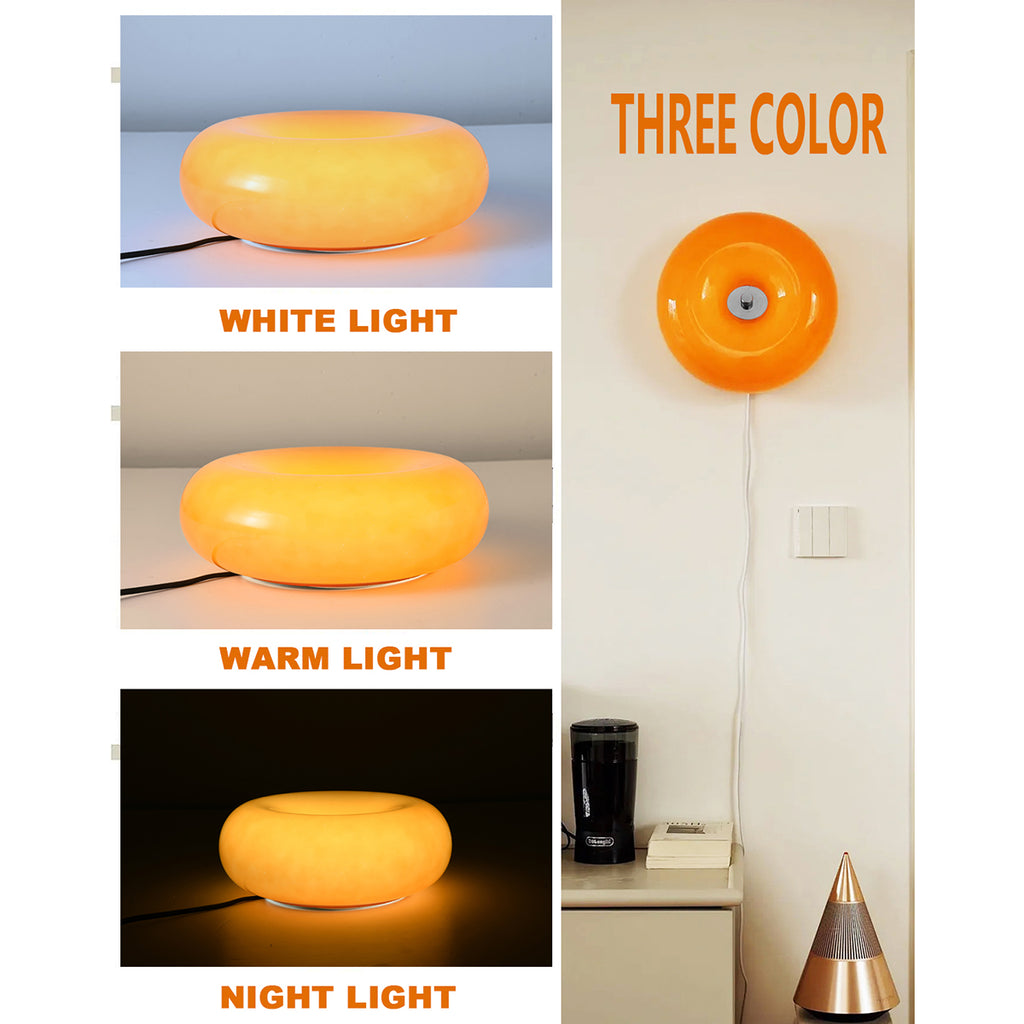 Orange Donut Lamp LED Round Dount Table Lamp or Wall Lamp with Plug In Mushroom Glass Nightlight for Bedsided Bedroom Wall Art Deco